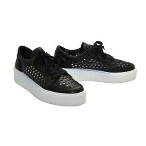 A6 Auth MUSSE & CLOUD Cacey Black Perforated Leather Platform Sneakers Size 9